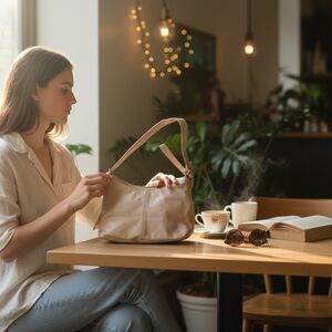 Vintage Y2K Daniel Leather Shoulder Bag - Beige/Taupe